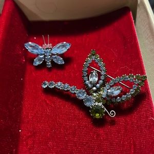 Dragonfly, butterfly, and frog pins